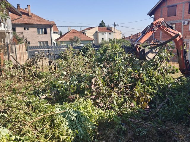 Mini-bager tokom sakupljanja granja na placu